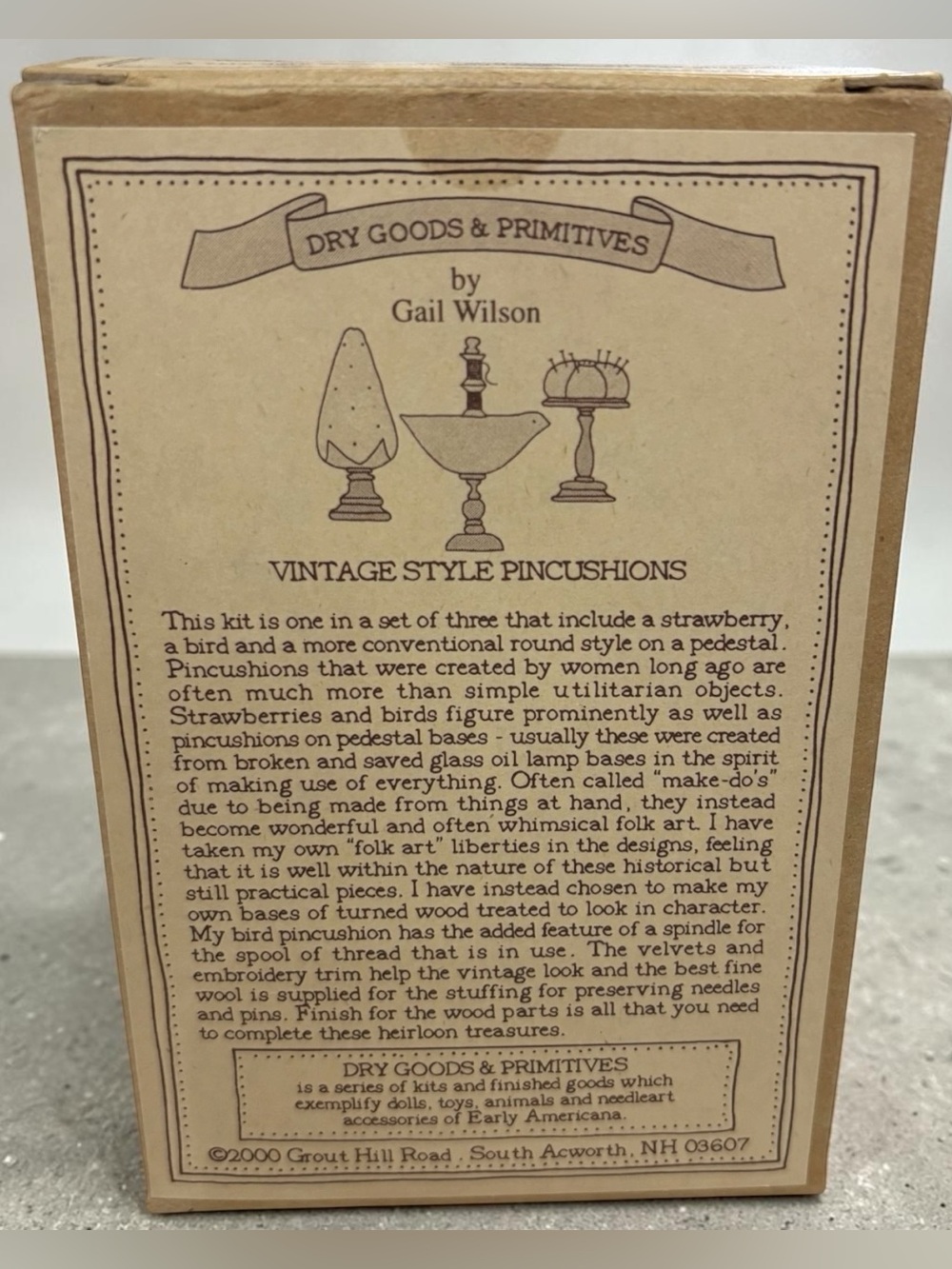 Vintage Gail Wilson Dry Goods Primitives
Pedestal Pincushion Kit New Rare